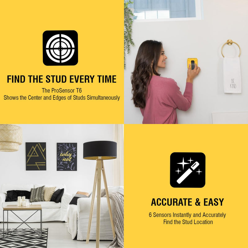 Franklin Sensors ProSensor T6 Stud Finder with 6-Sensors, Wood & Metal Stud Detector/Wall Scanner Small - NewNest Australia