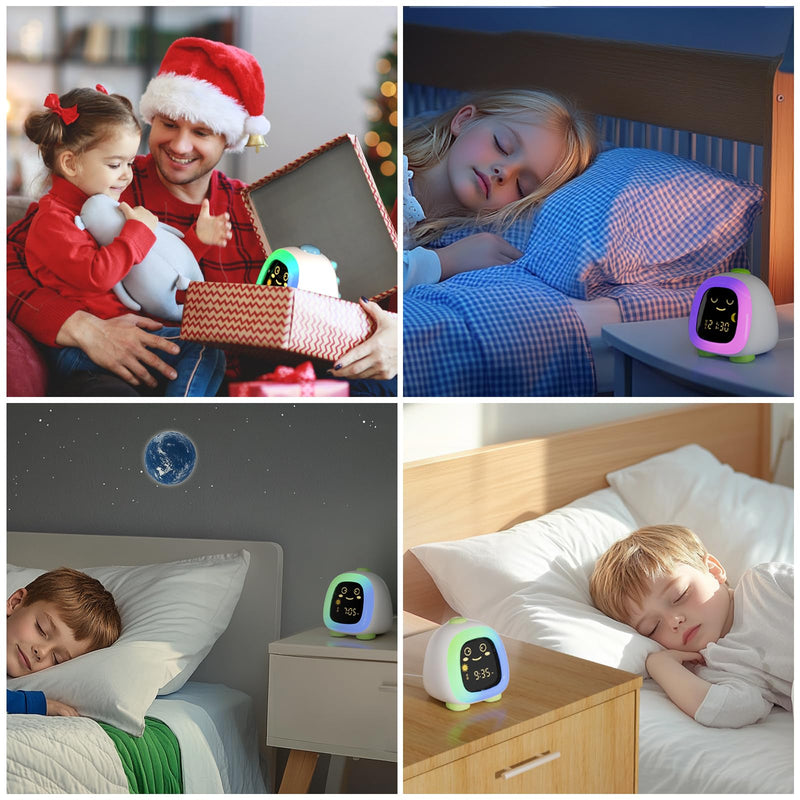 Alarm Clock for Kids, Kids Alarm Clock Ok to Wake Cute Night Light for Bedroom, Toddlers Sleep Training Clock Stay in Bed, Dinosaur Birthday Gift for Kids Boys Girls Forest Green