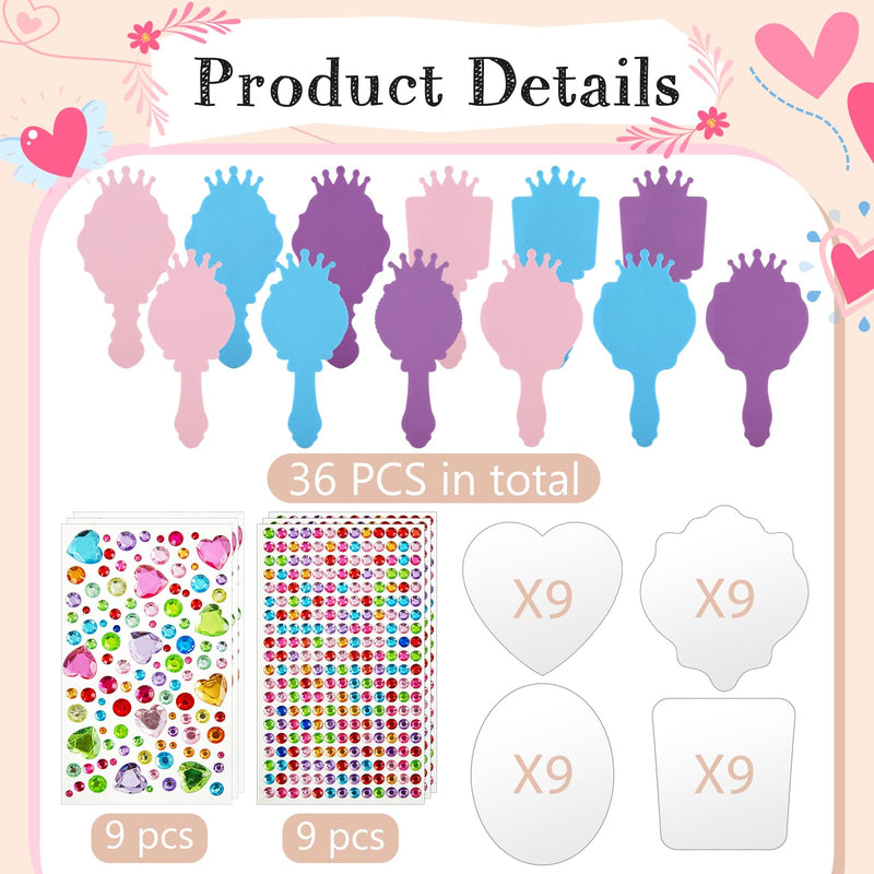 Liliful 36 Pack Princess Foam Mirror Kits Decorate Your Own Princess Mirrors Party Supplies Unbreakable Crafts for Party Favors Birthday DIY Decorations (Stylish,Pink,Purple,Blue) Stylish Pink, Blue, Purple