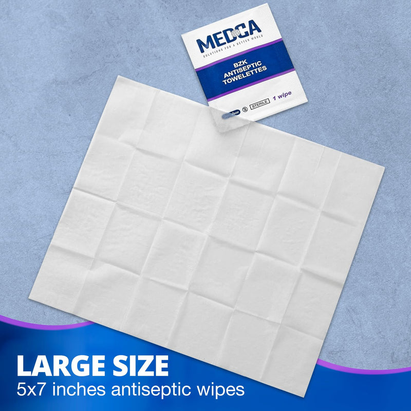 Hand Wipes – (Pack of 100) Benzalkonium Chloride Swabs Individual BZK Single-Use Packets by MEDca 100 Count (Pack of 1)