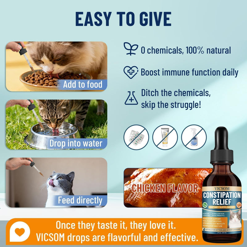 Cat Constipation Relief for Cats, Natural Cat Laxative Constipation Relief for Cats Soften Stool, Promotes Digestive Health, Cat Herbal Supplements, Chicken Flavor, 60 Ml/2 Fl Oz