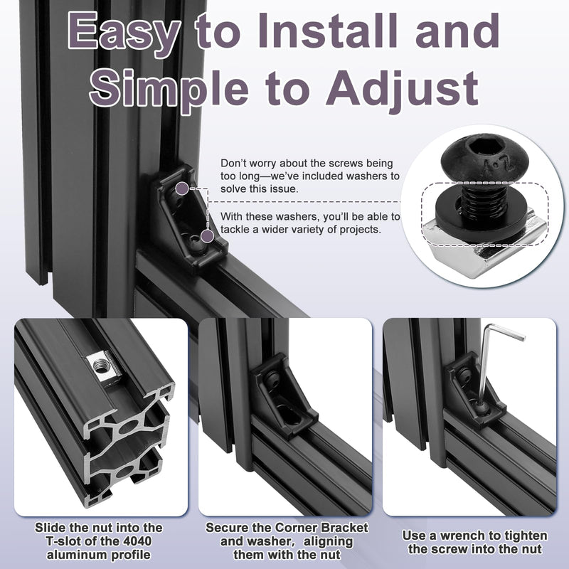 20 Set 4040 Series Aluminum Extrusion Profile Connector,Includes 20*Black 3540 Corner Bracket,M8 T-Slot Sliding Nuts and Hex Screw Bolt for 40S Aluminum Rail Accessories,140 Pieces by Cenipar 20 Set 4040 Black Connector with M8 Screw Nut
