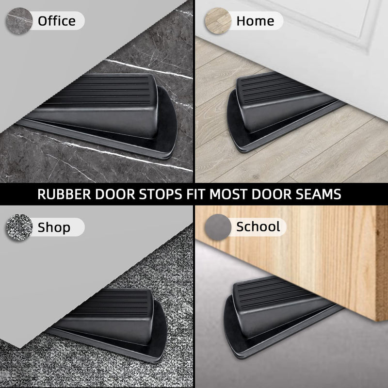 Door Stoppers, 4 Pack Premium Rubber Stoppers Wedge, Stops for Carpet Heavy Duty Door, Bottom of on Tile, Concrete, Carpet, Wooden Floor (Black) Black