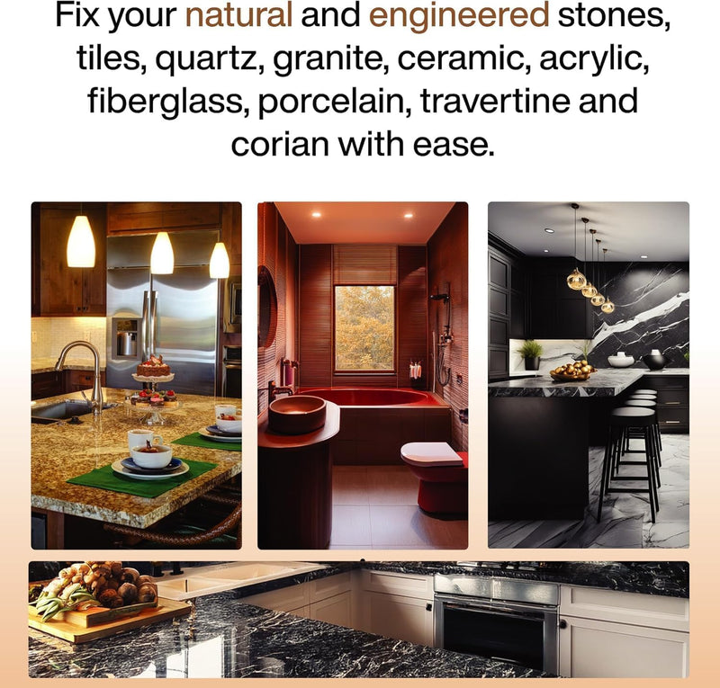 UBA Tuba & Black Stone Repair DIY Kit (Red, Black & Clear Color) - Ideal as Granite Repair Kit I Works Great as Quartz Countertop Repair Kit I Also for Ceramic, Tile and Porcelain Repair Kit red, black & clear