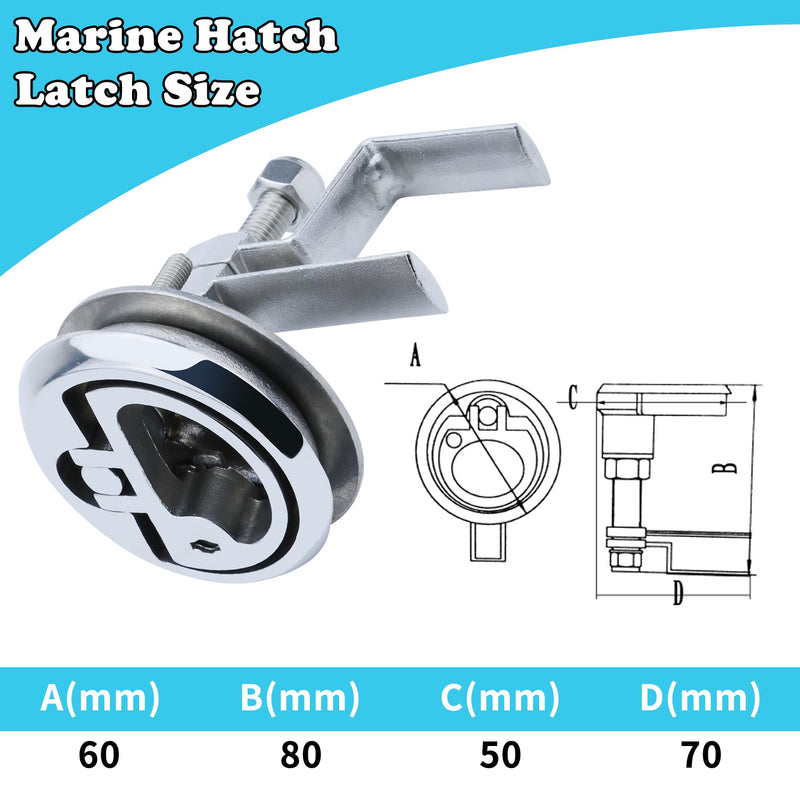 Boat Cam Latch Stainless Steel 316 Marine Hatch Cam Latch Style, Flush Pull Mount Includes Installation Screws Marine Hatch Deck Hardware Ideal for Ships, Yachts, RVs 1 Pcs/2Pcs/Lock/Non-Lock 1Pcs,Lock
