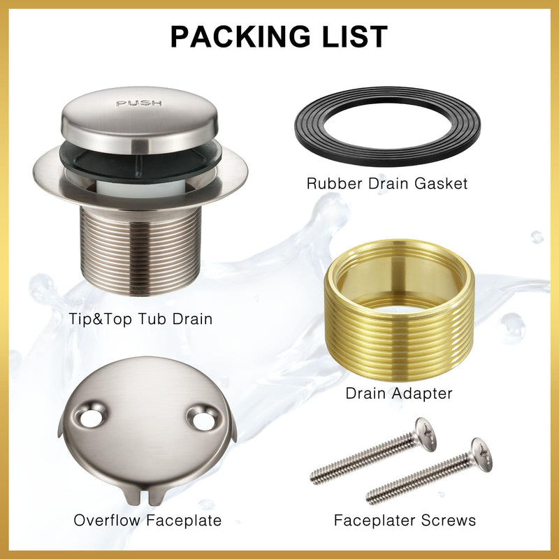 Bathtub Drain Tip-Toe Tub Trim Set with Two-Hole Overflow Faceplate, Bath Drain Trim Set Conversion Kit Assembly, Coarse Thread Replacement Trim Kit (Brushed Nickel) Brushed Nickel-