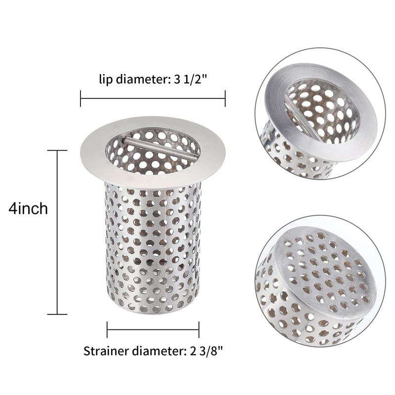 3" Floor Drain Strainer, osseph 316 Stainless Steel | Food Grade 316 SS, acid alkali resistant. Cylindrical mesh filter with handle. 4" tall 4" Tall x 3" Diameter