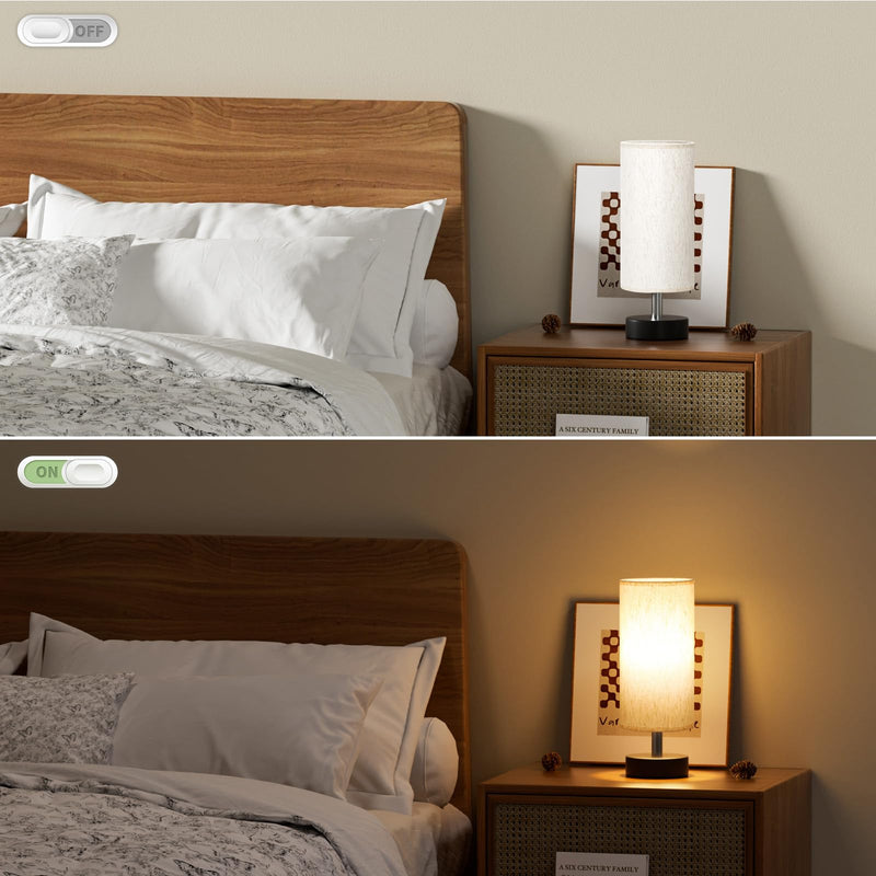 Small Table Lamp for Bedroom - Bedside Lamps for Night Stands, Minimalist Nightstand Light Lamp, Desk Lamps for Reading Room, Kids Room, Living Room, Office, Dorm Cream Shade-Black Base 11.6" Inline Control