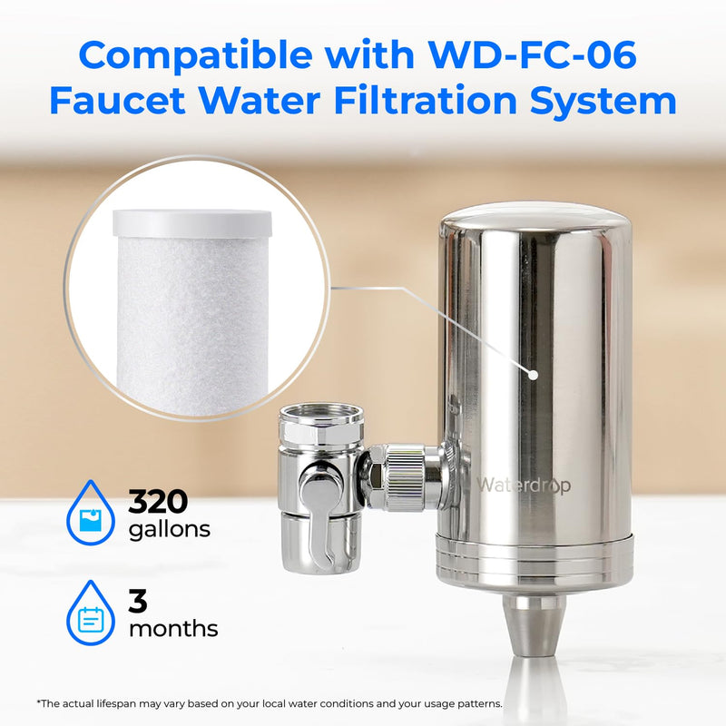 Waterdrop WD-FF-03A Faucet Replacement Filter, Carbon Block Filter Fits WD-FC-01, WD-FC-02, WD-FC-06, Reduces Chlorine, Heavy Metals and Bad Taste, Pack of 3
