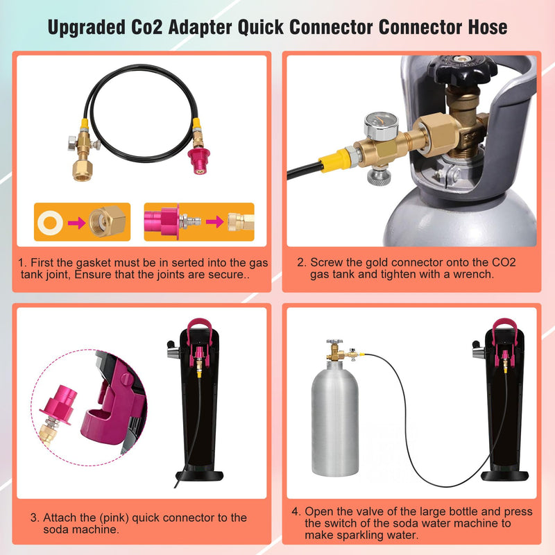 Upgrade Soda Machine Co2 Adapter Quick Connector Adapter (60in) with Pressure Gauge and Release Valve, Compatible with Terra DUO Art Gaia Aqua Fizz, For CGA320 Valve
