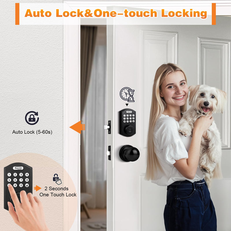 Probrico Smart Fingerprint Door Lock for Front Door,Electronic Keyless Entry Door Lock Deadbolt with Handle Set,Door Knob with Smart Keypad Deadbolt Lock,Auto Lock,App,Black Black