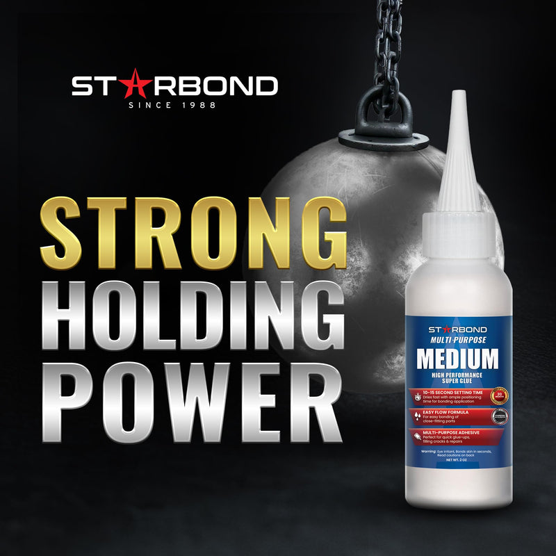 Starbond Medium CA Glue (Premium Cyanoacrylate Super Glue) for Quick Glue-ups, Woodworking, Woodturning, Hobby Models, 2 oz 2 ounce