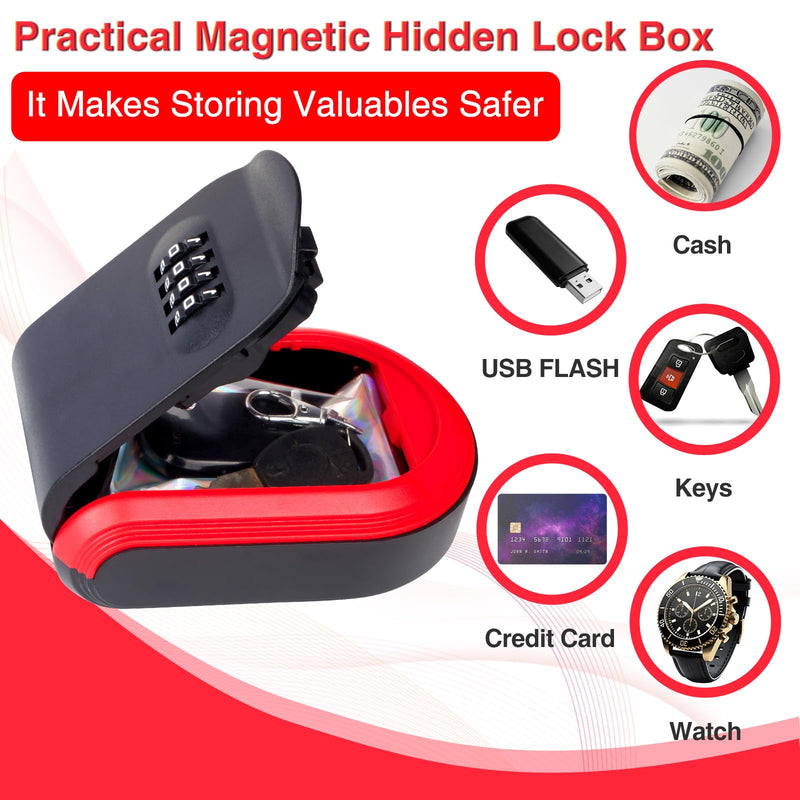 Magnetic Key Box for Under Car, Lockbox for Keys with Combination Lock, Signal Shield Bag and 5 Strong Magnets, Hide a Key Outside for Vehicle, Home or Office Use (1, RED) 1