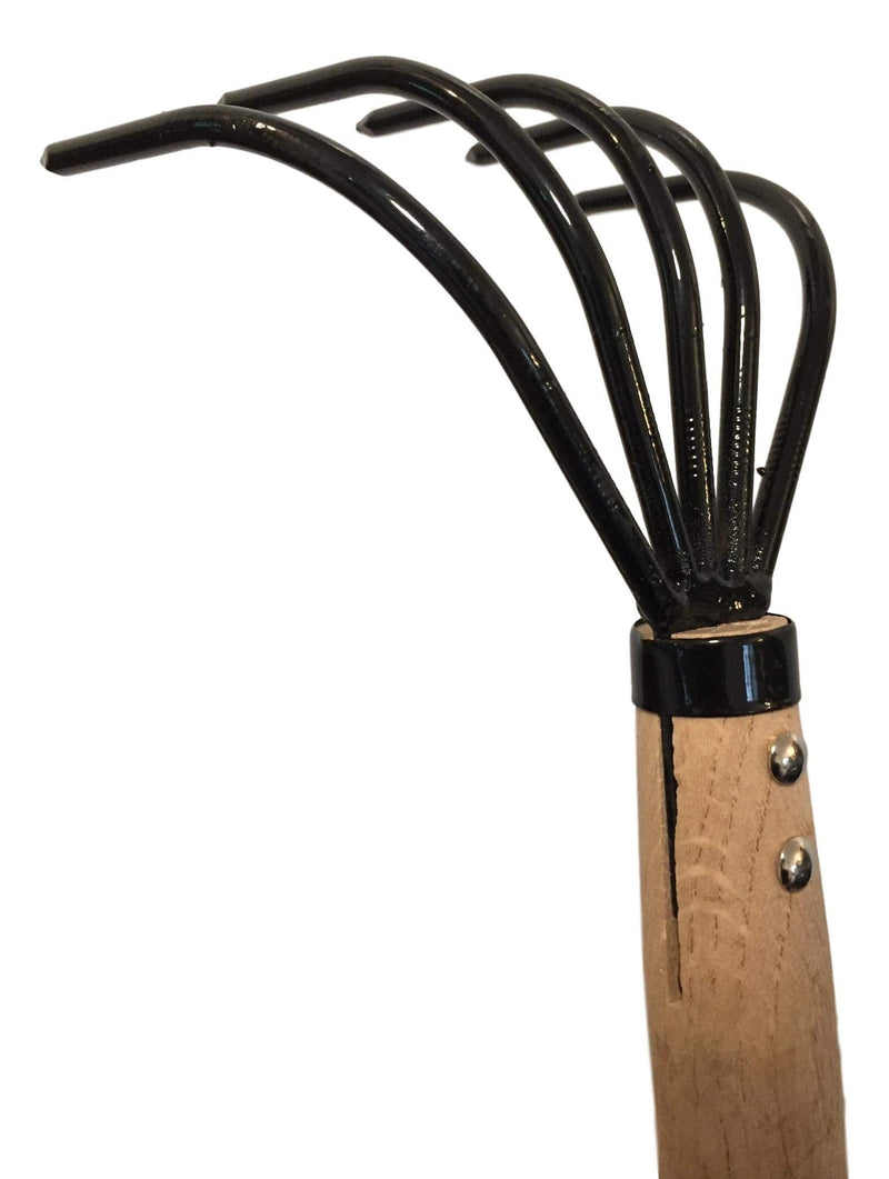 Garden Guru Hand Rake Cultivator Claw Soil Tiller - Military Grade Steel - Rust Resistant - 5 Tine Japanese Ninja Claw - Comfortable Wood Handle - Perfect Pulverized and Aerated Soil 1 Pack Long Handle