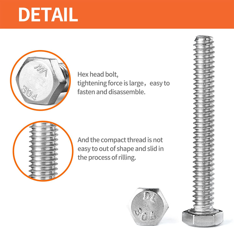 #10-24 x 3 Hex Head Bolts Screws, Nuts, Flat and Lock Washers Assortment Kit, 304 Stainless Steel(18-8), Bright Finish, Machine Fully Thread 10Sets #10-24 x 3" (10Sets)