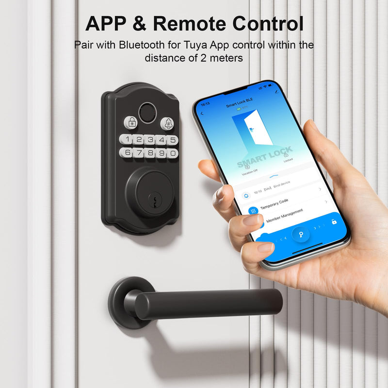 Keyless Entry Door Lock - Fingerprint Door Locks with App Control - Smart Deadbolt for Front Doors - Biometric Security, Auto-Lock&One-Touch-Lock, IP54 Waterproof, Easy Install Fingerprint Door Lock