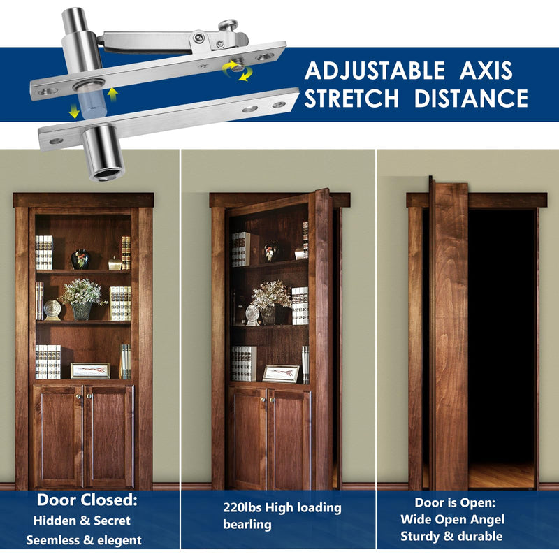 Heavy Duty Pivot Hinge for Wood Door - HBL' Stainless Steel Hidden Door Hinge for Secret Door, with 360 Degree Rotation, Invisible Pivot Door Hardware for Bookshelf. Pivot Hinge 1PC