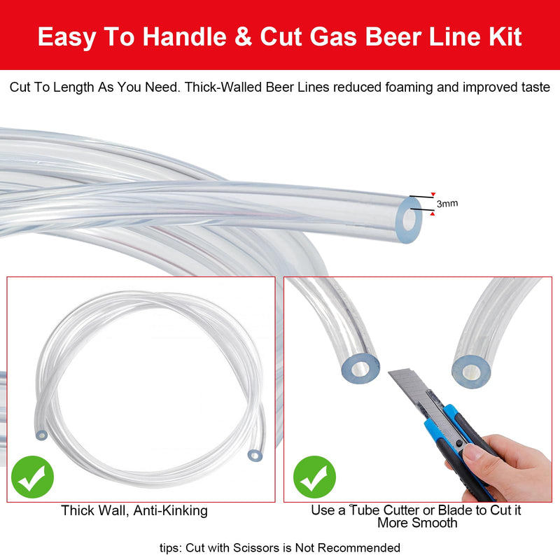 FERRODAY 5 FT 3/16" Beer Line Tubing & 5/16" CO2 Hose Beer Brewing Equipment Lines Replacement Kit, Durability Kegerator Parts Kegerator Beer Lines, Kegerator Accessories Beer Hose with 12 Hose Clamps
