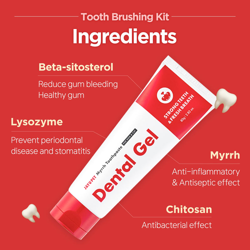 JAYU PET Firm Bristles Tooth Brushing Kit - Dental Gel 1ea + Dental Care Brush 1ea | Teeth Cleaning & Breath Freshener, Removing Plaque and Tartar, Pet Dental Hygiene, Dog Easy Teeth Brushing