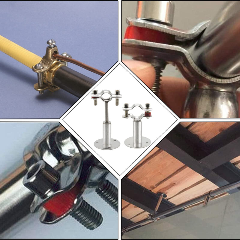 Piutouyar 2 Pcs Stainless Steel Wall Mount Ceiling Mount Pipe Support, Adjustable Pipe Ceiling Bracket Clamp Pipe Straps Fit for Dia 19mm(1/2inch) Pipe with Screws Dia: 19mm (Fit for 1/2inch Pipe)