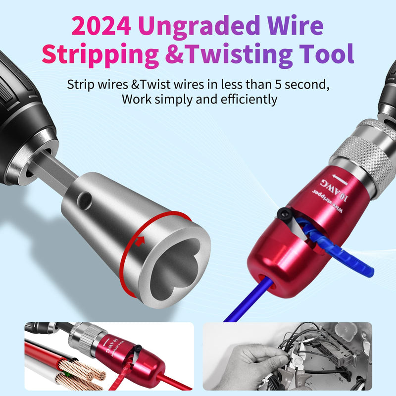 Wire Twister Tool for Drill, Wire Stripping Tool for Drill, Drill Wire Stripper and Twister Kit, Wire Stripping Tool & Wire Twisting Connector, 8 In 1 Wire Stripping and Twisting Electrician Tool Set