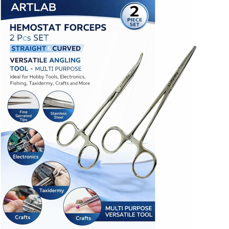 2Each Versatile Angling Tools 5 Inch Fishing Forceps Set - Stainless Steel, Curved & Straight Hemostats, Serrated Jaws, Locking Mechanism, and Lightweight Design Hemostat Forceps.