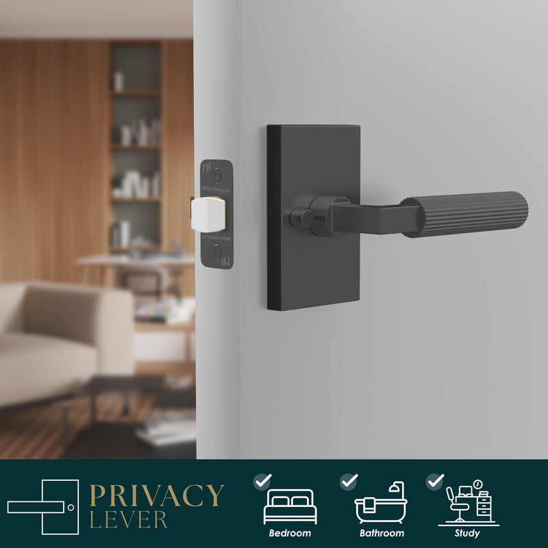 Mega Handles Ridge Door Handle (1 Pack), Privacy Lock, Matte Black 1