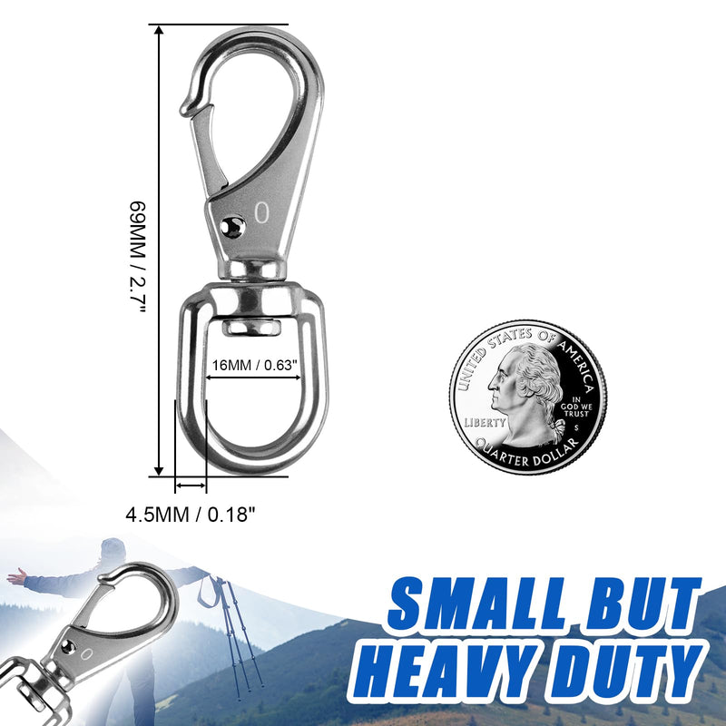 KINLINK 304 Stainless Steel Swivel Snap Hooks, 4 Pack 2.7 Inch Flag Pole Clips, Heavy Duty Spring Snap Hooks for Flagpole Rope, Dog Leash, Keychain, Boat Anchor Rope, Bird Feeder 0#2.7