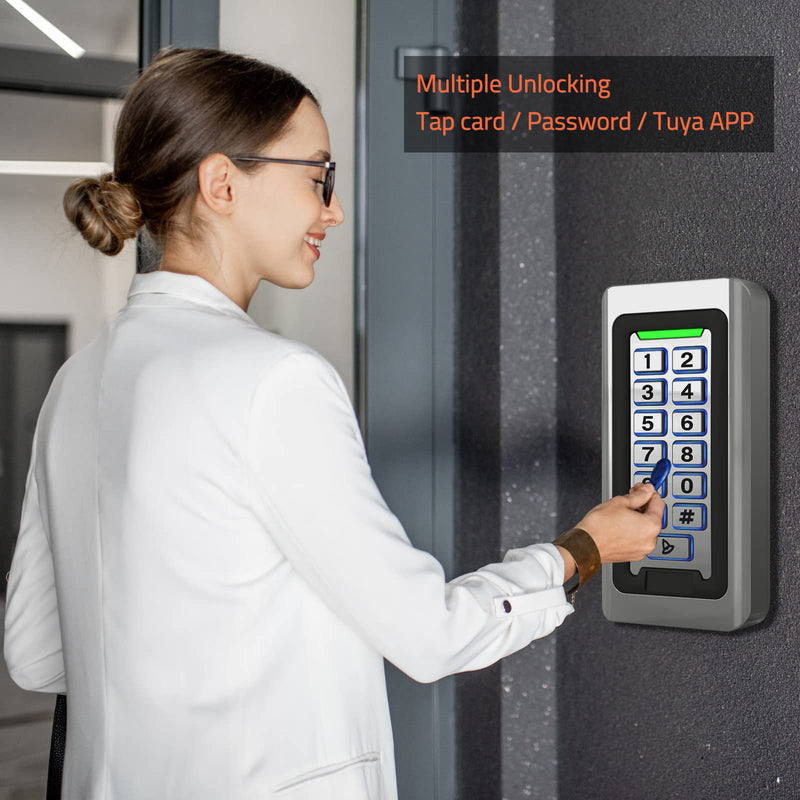 Wireless WiFi Access Control Keypad, Metal Stand-Alone Door Access Control System, EM Card Reader, Weatherproof, Backlight, TUYA Wireless Entry Security Access Controller for Garage, Office