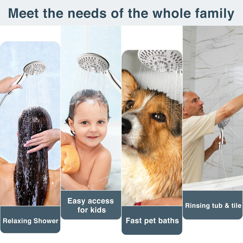 BRIGHT SHOWERS 9 Spray Settings Shower Head with Handheld High Pressure Brushed Nickel Hand Held Showerhead with 60 Inch Stainless Steel Hose and Adjustable Overhead Bracket 2.5 Gallon Per Minute