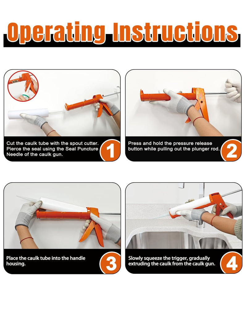 Holothurian Caulking Gun, Caulk Gun No Drip,Sealant Finishing Tool Grout Scraper for Kitchen Bathroom Window Sink Joint, 1/10 Gallon Cartridge, 10:1 Thrust Ratio 10:1 Thrust Ratio | 1 Pack