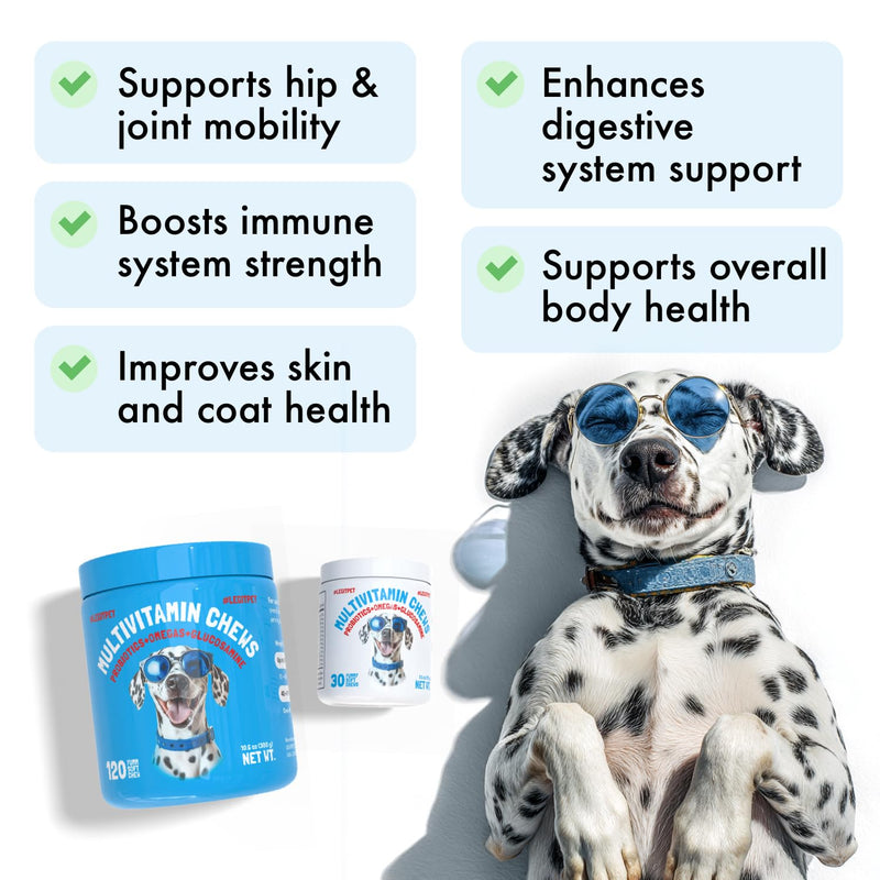LEGITPET Dog Vitamins - 30 Multivitamins Chews w/Glucosamine Chondroitin, Probiotics Digestive Enzymes and Omegas - Supplement for Overall Health - Joint Support, Immune Health, Skin and Heart Health Multivitamin
