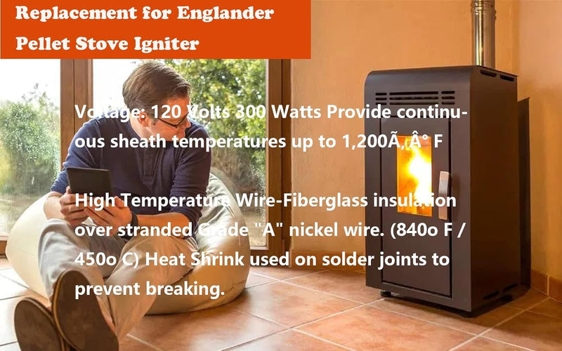 Replacement Englander Pellet Stove Igniter, Fits for England Part PU-CHA-AMP,England Stove Works Igniter 300W 4.75
