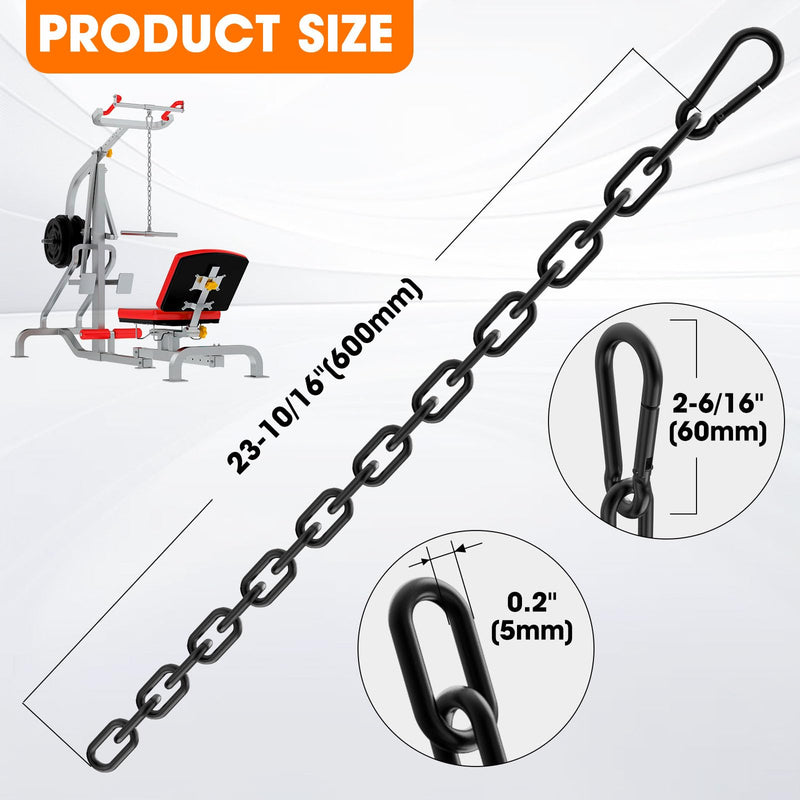 Gate Chain Lock, 23.6 Inch 304 Stainless Steel Chain Fence Gate Latch with Carabiner, Outdoor Hardware Lock Chain for Yards, Pet Cages, Horse Goat Dog Stall Barn and Fence Gates (Black Dia 5mm-2Pcs) Black Dia 5mm-2Pcs