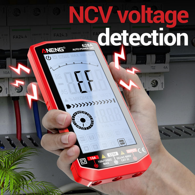 ANENG Multimeter,Digital Voltmeter Tester,TRMS 6000 Counts Rechargeable Meter Measures AC/DC Voltage,Current,Resistance,Capacitance,Temperature,Hz,NCV,Diode,Continuity Auto Ranging Electircal Tools Red