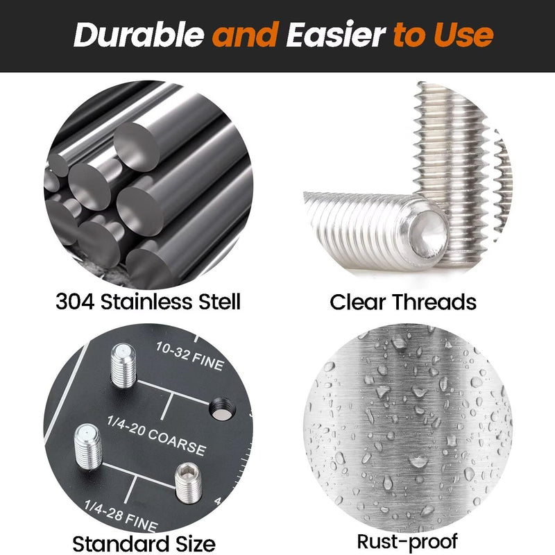 4#-40 x 3/8" 20 Pcs Set Screws, Headless Concave End, Grub Screws with Internal Hex Drive, 304 Stainless Steel, SAE Thread, for Bathroom Fixtures, Towel Racks, Light Fixtures 4#-40*3/8"-20 PCS