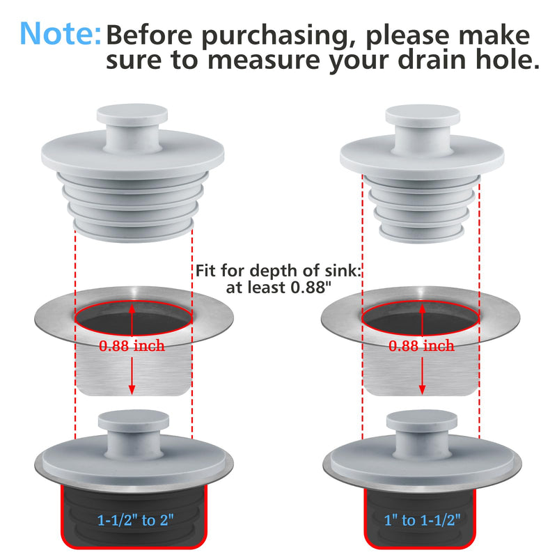 Bathtub Stopper 2pcs Sink Stopper Tub Plug Bathroom Shower Drain Plug Silicone Bathtub Drain Plug Tub Drain Stopper Washbasin Stopper Gray large+small