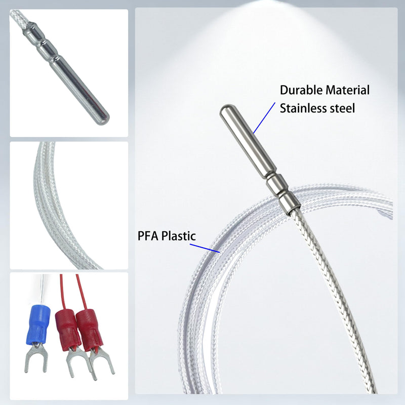 RTD PT100 Temperature Sensor Three-Wire System，Stainless Steel Probe(0.16" x 1.2") Temperature Range:-50℃-200℃ (59in)