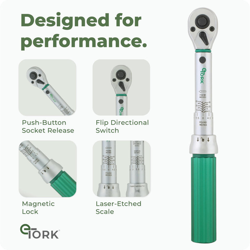 eTORK 1/4 Torque Wrench with Magnetic Lock System, Inch Pound Torque Wrench (5-50 in-lb)(0.6-5.6 Nm), Digital-Quality Precision, Professional Mechanic Tool Set for Automotive & DIY - 1/4" Drive 5-50 in.-lb 1/4-Inch