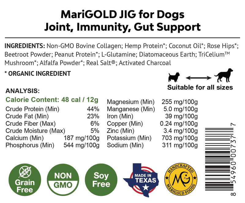 MariGold JIG for Dogs - Joint, Immunity, Gut Support & Collagen for Dogs - Non-GMO, Organic Peanuts, Organic Hemp, Grain and Soy Free - 1.19 LBS (Medium) Medium - PawsPlanet Australia