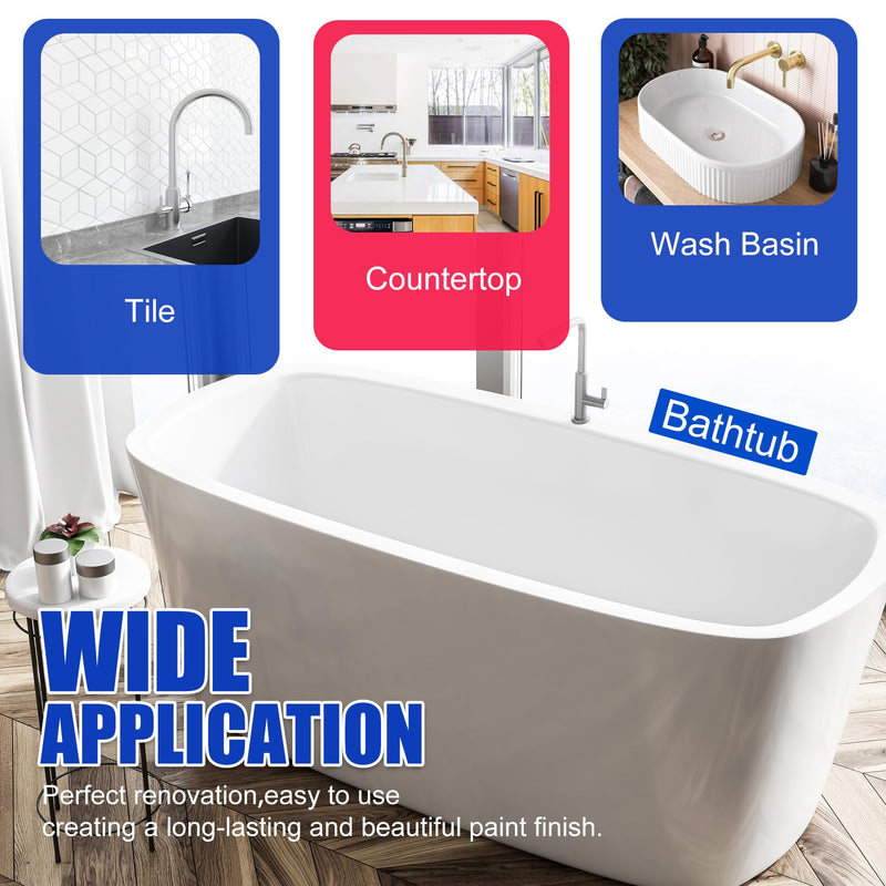 Tub and Tile Refinishing Kit - 17oz Semi-Gloss White Tile Paint with Tools for Bathtub Sink Countertop for Bathroom Kitchen, Bathtub Paint for Ceramic, Porcelain Fiberglass, Low Odor, 25-30 sq.ft 17 Fl Oz (Pack of 1)