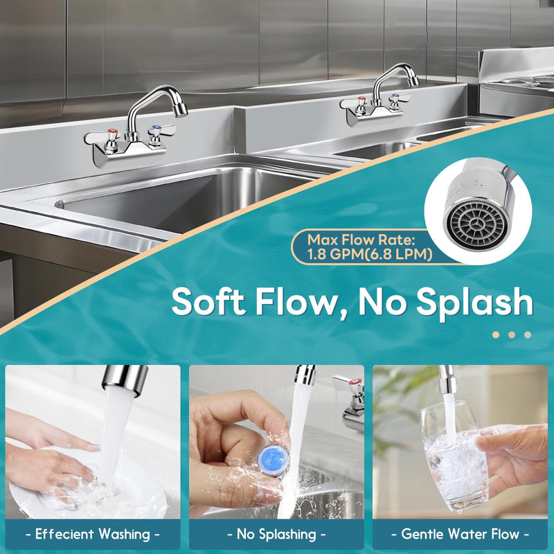 4 Inch Center Commercial Sink Faucet Wall Mount with 12" Spout for Bar 4" center 12" spout