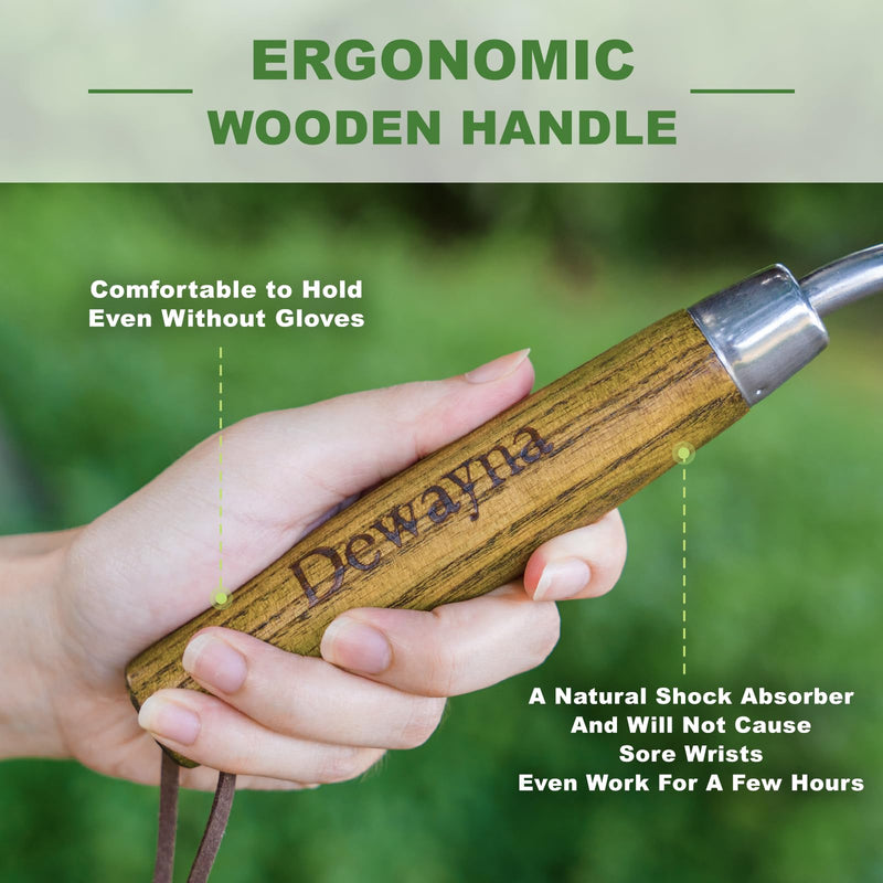 Garden Hand Fork, Hand Weeding Fork with Sharp Tine for Easy Uprooting Large Weeds, Stainless Steel Garden Fork, Comfortable Grip Wood Handle Hand Fork for Fast Weeding, Loosening Soil and Composting 12.3'' Garden Hand Fork