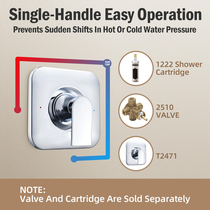 Replacement for Moen T2471 Genta LX Posi-Temp Valve Shower Trim Kit, Shower Lever Handle, Chrome