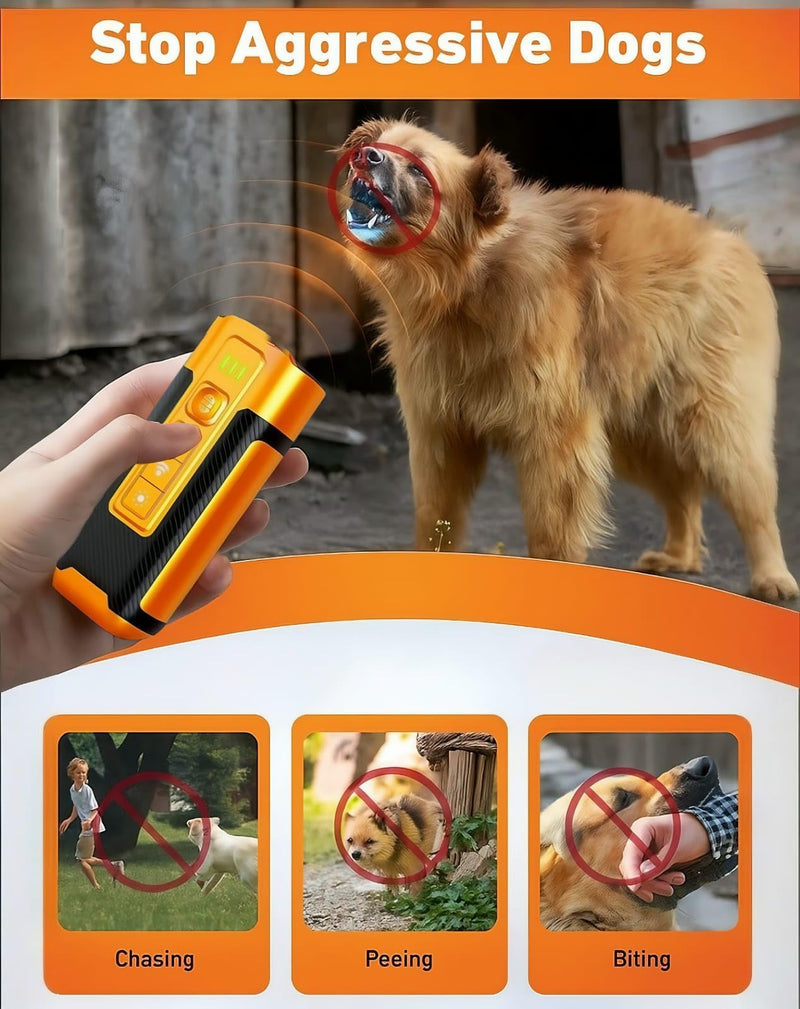 ISK Dog Bark Deterrent Device - Ultrasonic Anti Barking Device for Dogs, 50ft Range Rechargeable No Barking Device, Safe Training Tool for Dogs & Humans, Portable Indoor Outdoor Use - Orange