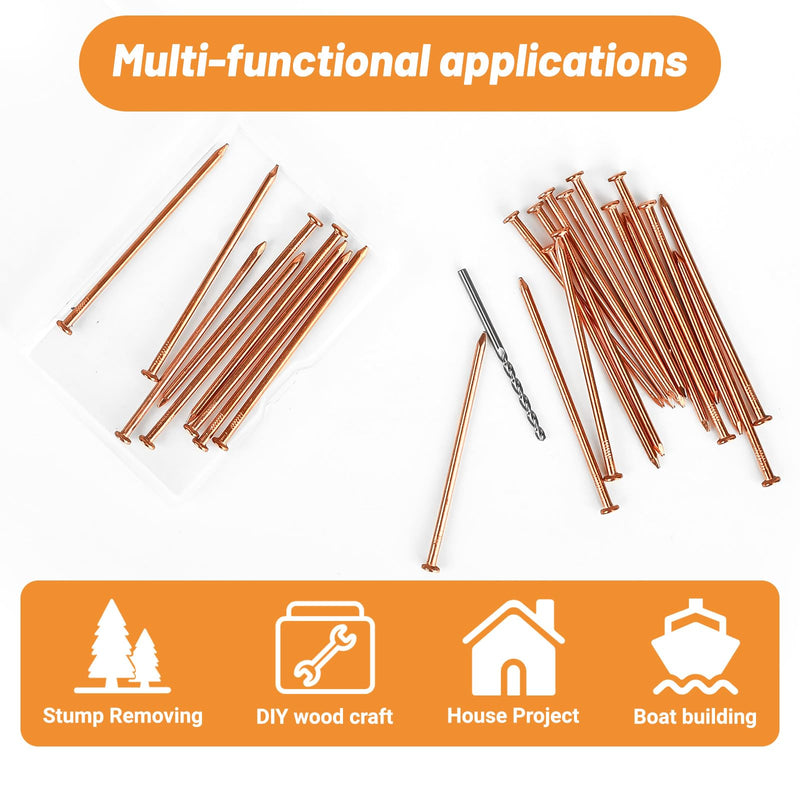15 pcs Copper Nails for Killing Trees Stump Root Slowly, 3.15" Copper Nails with Drill, Stump Removal Spikes Nails for Trees, Stumps 3.14 " -15PCS