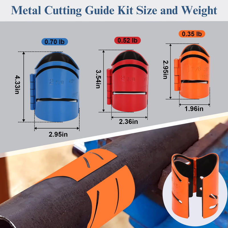3Piece Magnetic Metal Pipe Cutting Guide Kit for Precision Cuts - (Includes Sizes: 1-7/8", 2-3/8", 2-7/8"), Guides Cuts at 45°, 90°, 22.5° and Saddle Cut, Pipe Marking Tool