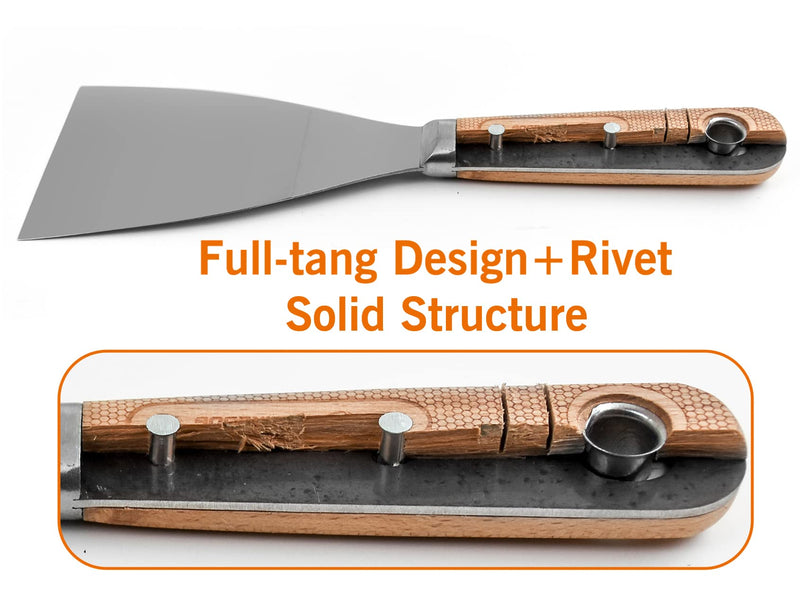 ROLLINGDOG 4PC Putty Knife Scrapers - Stainless Steel Spackle Knife Set with Laser Engraved Wood Handle for Scrapering,Drywall Repairs and Spreading(1",2",3",4")