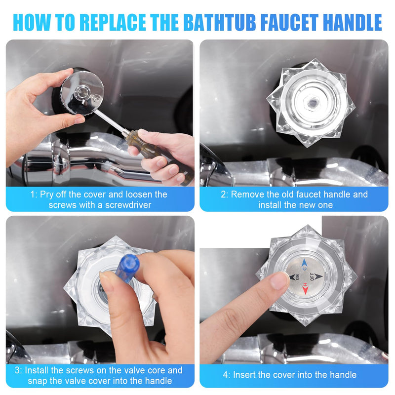 Shower Faucet Handle Replacement, Shower Knob Replacement Kit Hot and Cold Shower Handles Bathroom Faucet Knobs Replacement Bathtub Knobs for Delta Peerless
