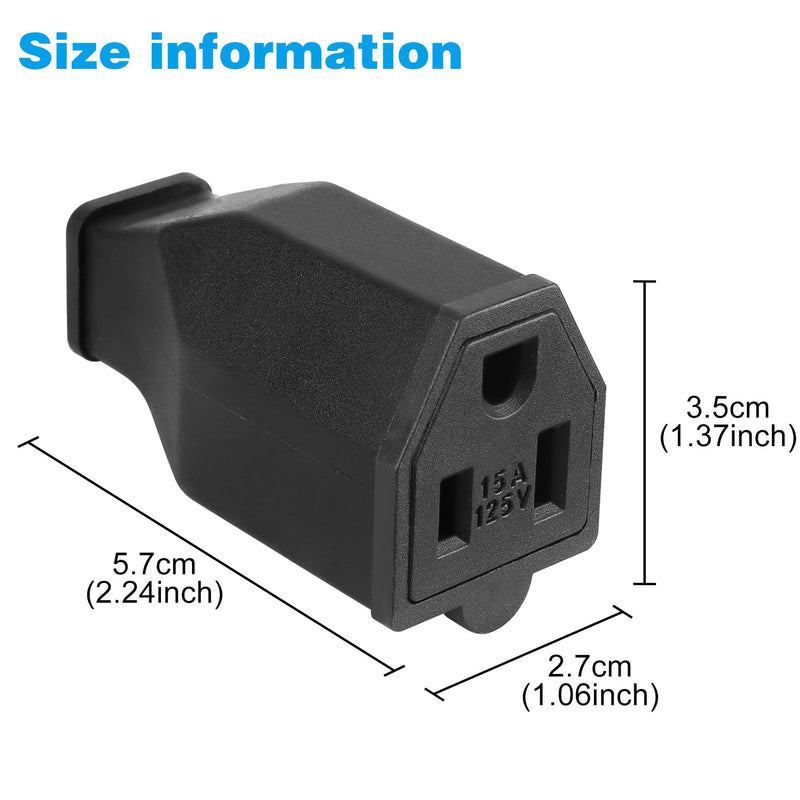 TENINYU 2-Pole, 3 Wire Grounding Plug Female Extension Cord Straight Blade Plug Replacement Electrical Connector End, 15A 125V Black,3Pack (Female)